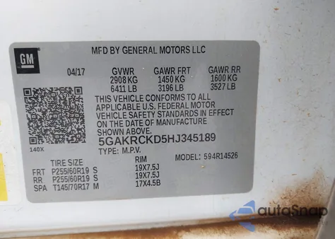 2017 Buick Enclave Premium z USA, uszkodzony, nr VIN 5GAKRCKD5HJ345189